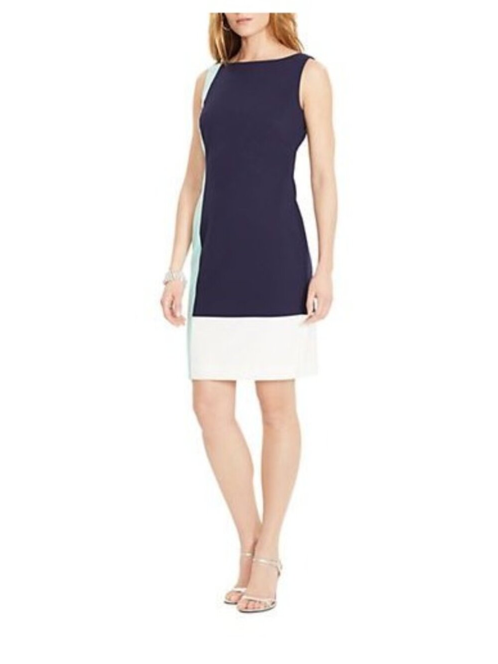 Lauren Ralph Lauren Dress Size 4 Sleeveless Colorblock Sheath Navy Aqua White